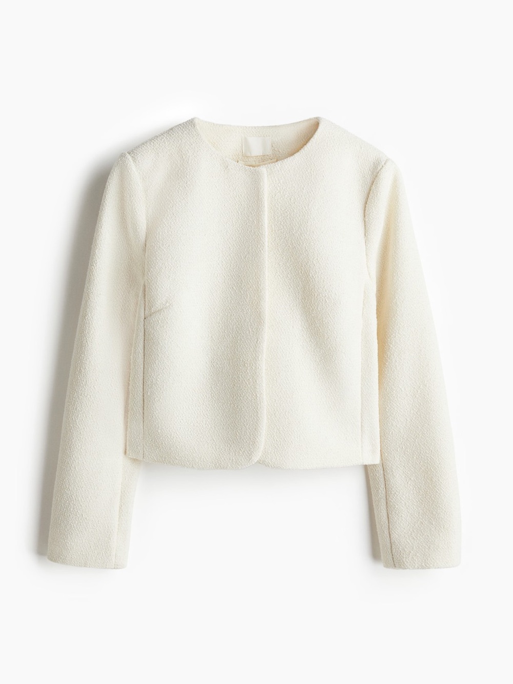 NWT H&M Cream Short Jacket | Bouclé Tweed Cropped Collarless Snap Button | XS